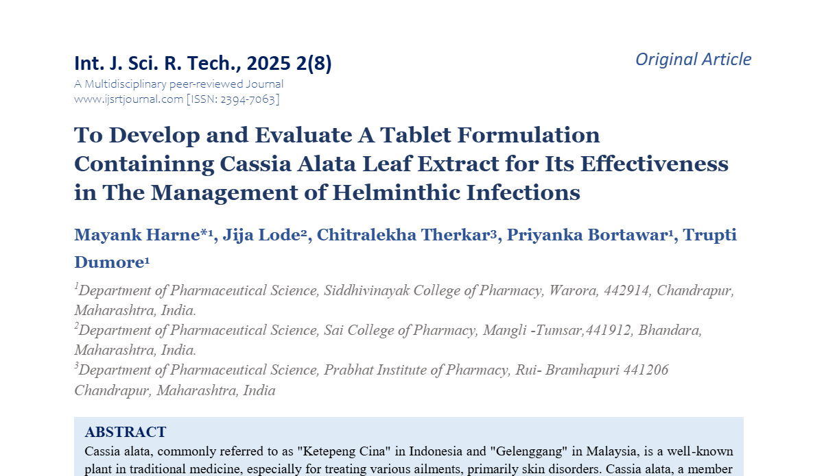 To Develop and Evaluate A Tablet Formulation Containinng Cassia Alata ...