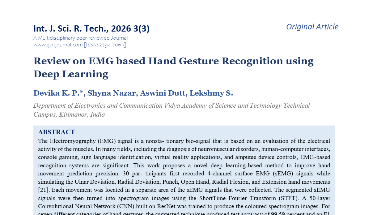 Review on EMG based Hand Gesture Recognition using Deep Learning ...